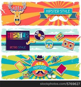 Hipster horizontal banners in retro style.