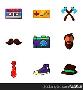Hipster icons set. Cartoon illustration of 9 hipster vector icons for web. Hipster icons set, cartoon style