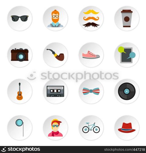 Hipster icons set in flat style. Hipster elements set collection vector icons set illustration. Hipster icons set, flat style
