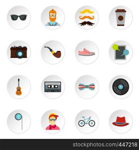 Hipster icons set in flat style. Hipster elements set collection vector icons set illustration. Hipster icons set, flat style