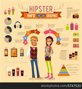 Hipster infographic set with boy girl and trendy accessories vector illustration