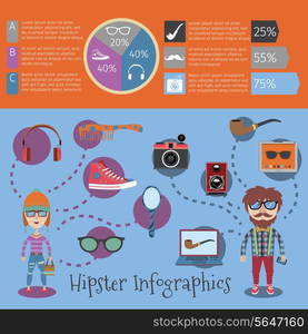 Hipster infographic set with geek accessories and chart vector illustration