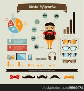 Hipster infographics elements set with geek boy charts and graphs vector illustration