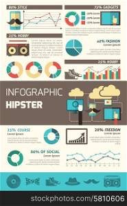 Hipster infographics set with fashion accessories symbols and charts vector illustration. Hipster Infographics Set