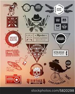 Hipster label, icon, elements, set of vintage hipster label with gothic, sacral sign and symbol