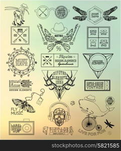 Hipster label, icon, elements, set of vintage hipster label with gothic, sacral sign and symbol