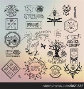Hipster label, icon, elements, set of vintage hipster label with gothic, sacral sign and symbol