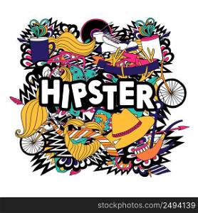 Hipster lifestyle accessories and fashion symbols compositions with pipe and fake mustaches pictograms poster abstract vector illustration. Hipster lifestyle symbols composition flat poster