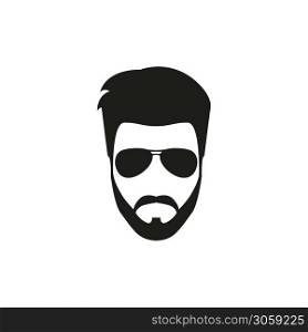 Hipster man beard face with glasses icon in flat. Vector modern sketch illustration