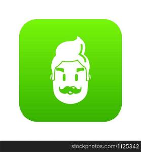 Hipster man face icon green vector isolated on white background. Hipster man face icon green vector