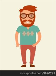 Hipster man. Flat style young beard man illustration. Smiling man in tshirt and chino pants.. Hipster man. Flat style young beard man illustration. Smiling man in tshirt and chino pants