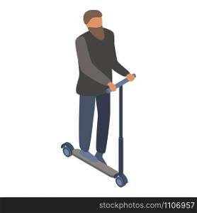 Hipster man on scooter icon. Isometric of hipster man on scooter vector icon for web design isolated on white background. Hipster man on scooter icon, isometric style
