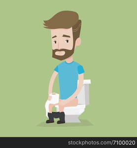 Asian man sitting on toilet bowl and suffering from diarrhea. Young man ...