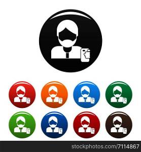Hipster man take selfie icons set 9 color vector isolated on white for any design. Hipster man take selfie icons set color