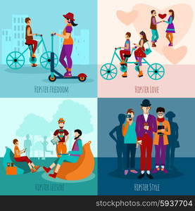 Hipster people design concept set with style elements isolated vector illustration. Hipster People Flat Set