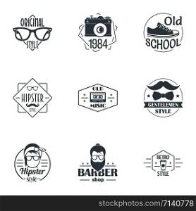 Hipster planet logo set. Simple set of 9 hipster planet vector logo for web isolated on white background. Hipster planet logo set, simple style