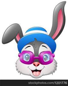 Hipster rabbits in purple sunglasses with a hat