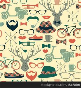 Hipster seamless pattern.Vector vintage illustration. Retro color.. Hipster seamless pattern.Vector vintage illustration.