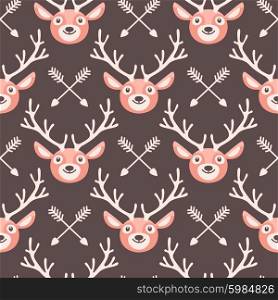 Hipster seamless pattern with deer and arrows. . Hipster seamless pattern with deer and arrows. Vector illustration.