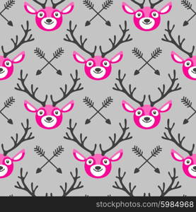 Hipster seamless pattern with deer and arrows. . Hipster seamless pattern with deer and arrows. Vector illustration.