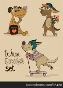 Hipster set of cute fashion dogs vector illustration