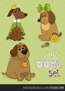 Hipster set of cute funny dogs vector illustration
