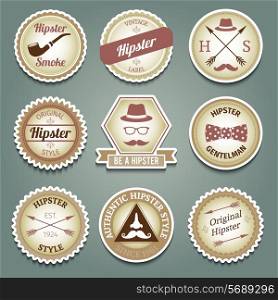 Hipster smoke vintage original style gentleman authentic paper labels set isolated vector illustration