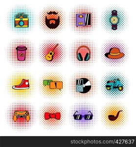 Hipster style comics icons set isolated on white background. Hipster style comics icons set