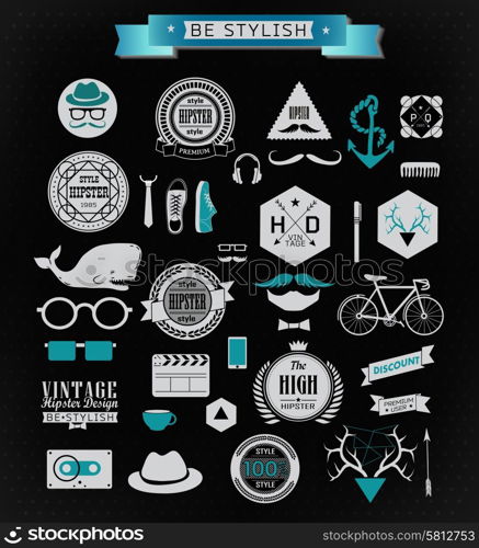 Hipster style element, icons and labels can be used for retro vintage website, info-graphics, banner