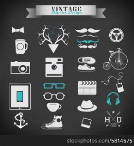 Hipster style element, icons and labels can be used for retro vintage website, info-graphics, banner