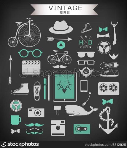 Hipster style elements, icons and labels can be used for retro vintage website
