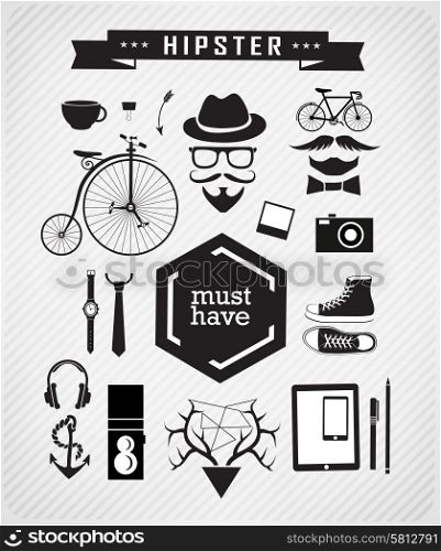 Hipster style elements, icons, object and labels can be used for retro vintage website, info-graphics, banner