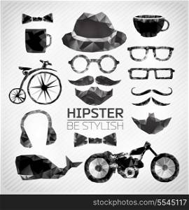 Hipster style poligonal elements, icons and labels can be used for retro vintage website, info-graphics