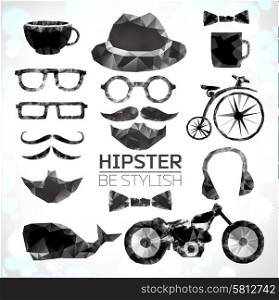 Hipster style poligonal elements, icons and labels can be used for retro vintage website, info-graphics, banner