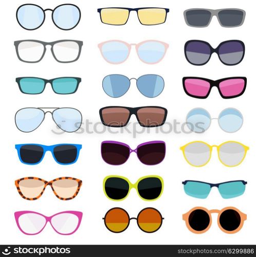 Hipster Summer Sunglasses Fashion Glasses Collection Isolated on White Vector Illustration EPS10. Hipster Summer Sunglasses Fashion Glasses Collection Isolated on