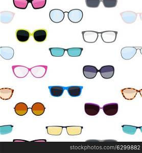 Hipster Summer Sunglasses Fashion Glasses Collection Seamless Pattern Background Vector Illustration EPS10. Hipster Summer Sunglasses Fashion Glasses Collection Seamless Pa