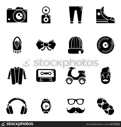 Hipster symbols icons set. Simple illustration of 16 hipster symbols vector icons for web. Hipster symbols icons set, simple style