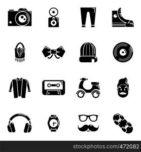 Hipster symbols icons set. Simple illustration of 16 hipster symbols vector icons for web. Hipster symbols icons set, simple style