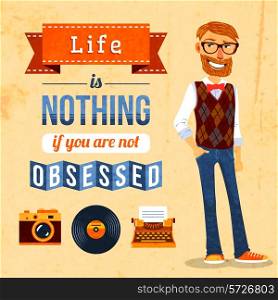 Hipster trendy culture poster with male and geek accessory vector illustration