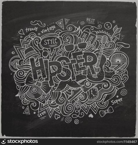 Hipster Vector hand lettering and doodles elements chalkboard background