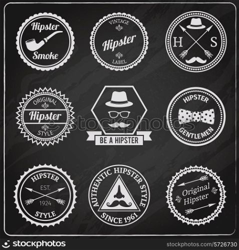 Hipster vintage chalkboard labels set with smoking pipe hat moustache isolated vector illustration