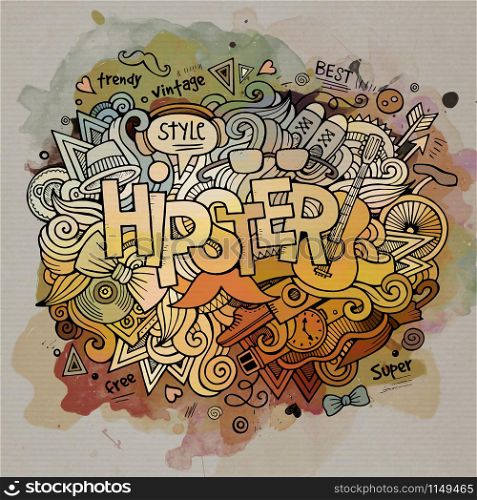Hipster watercolor cartoon hand lettering and doodles elements background. Vector illustration