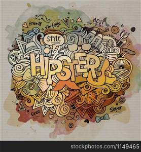 Hipster watercolor cartoon hand lettering and doodles elements background. Vector illustration