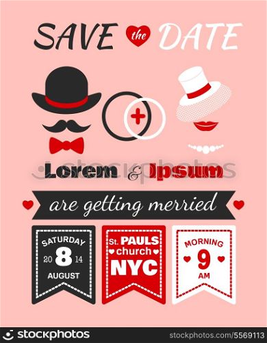 Hipster wedding invitation card of lorem and ipsum template vector illustration