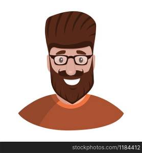 Hipster with a beard and glasses isolated on a white background portrait. Flat cartoon design, vector illustration.. Hipster with a beard and glasses isolated on a white background portrait. Flat cartoon design, vector illustration