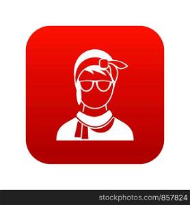 Hipster woman icon digital red for any design isolated on white vector illustration. Hipster woman icon digital red