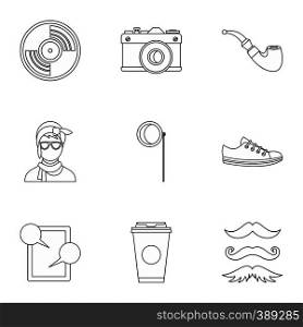 Hipsters icons set. Outline illustration of 9 hipsters vector icons for web. Hipsters icons set, outline style