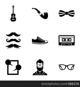 Hipsters icons set. Simple illustration of 9 hipsters vector icons for web. Hipsters icons set, simple style
