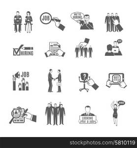 Hire for a job and staff hunting black icons set isolated vector illustration. Hire Black Icons Set