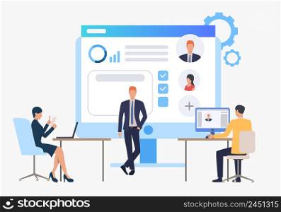 Hiring agency, candidates and job interview. Personnel, hr, employment concept, presentation slide template. Can be used for topics like business, recruitment, human resources. Hiring agency, candidates and job interview